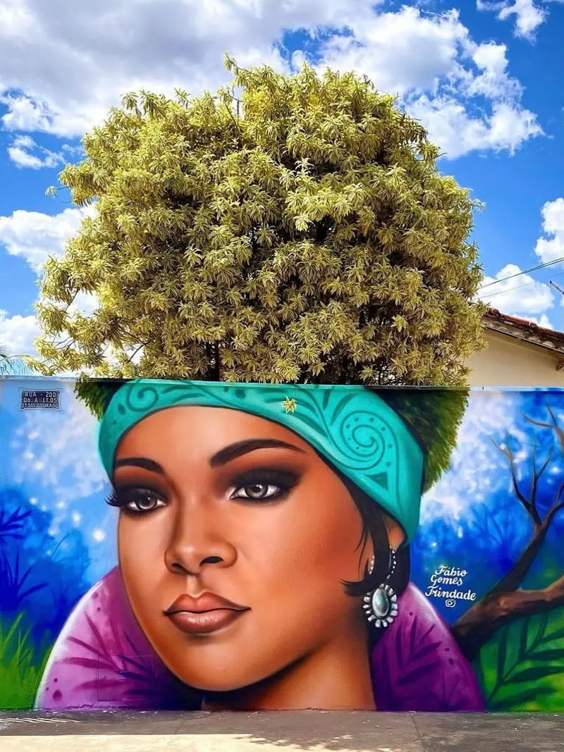 Crowned by the Sky, Rooted in the Earth Street Art Wall Murals by Fabio Gomes