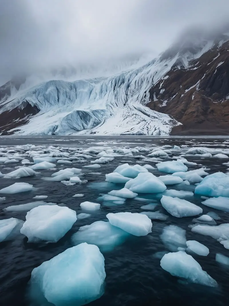 Plutajući komadi ledenjačkog leda u hladnim oceanskim vodama ispod masivnog ledenjaka i planina u Južnoj Georgiji, fotografirao fotograf prirode i divljeg života Christian Hartmann u polarnoj divljini Južnog oceana.
