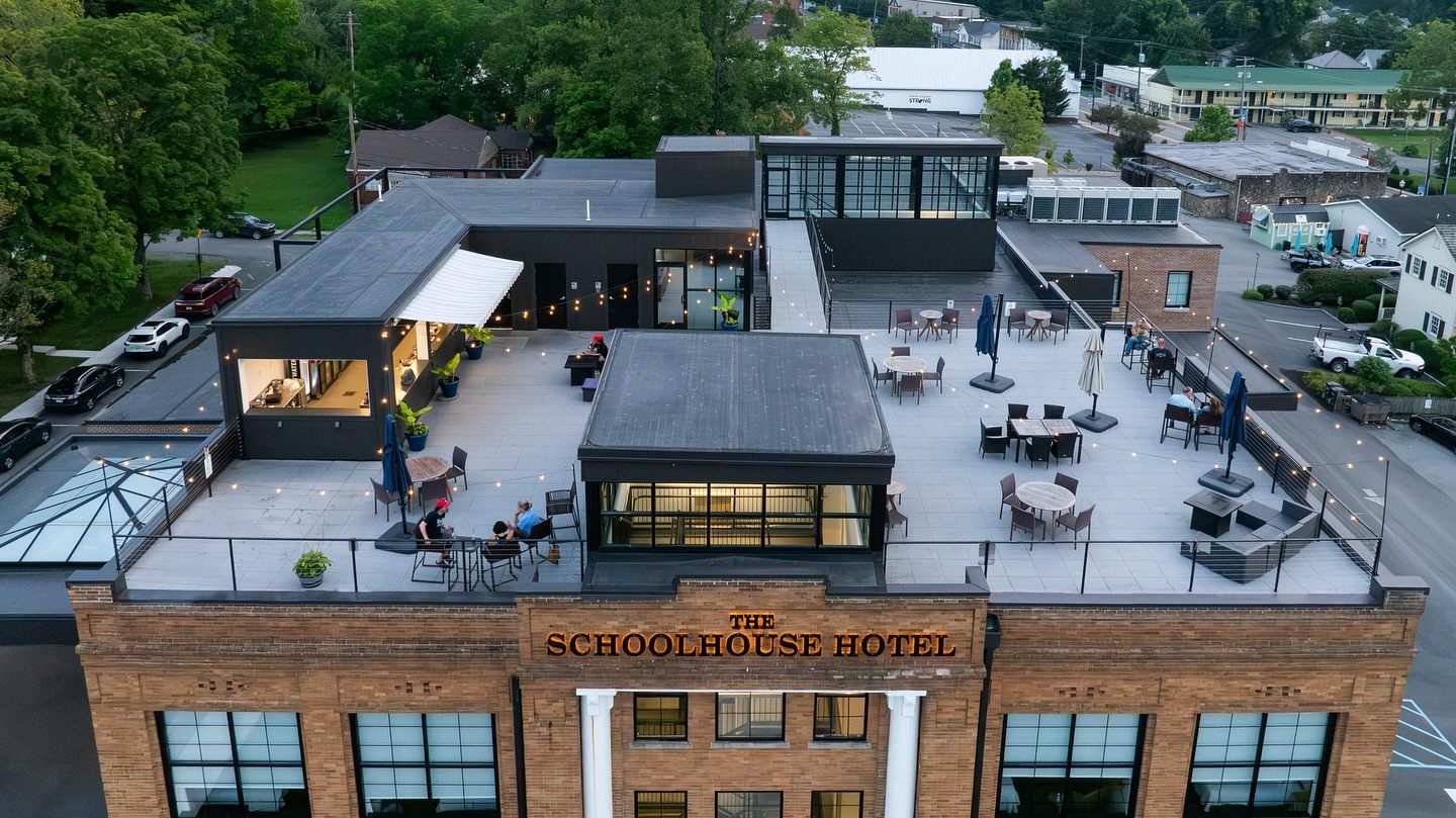 The rooftop bar at the Schoolhouse Hotel.