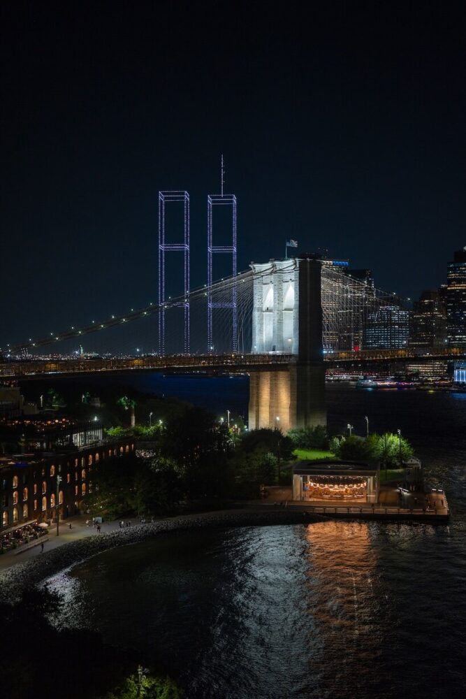 2,977 lights recreate twin towers over new york harbor 25 years after 9/11 - 3