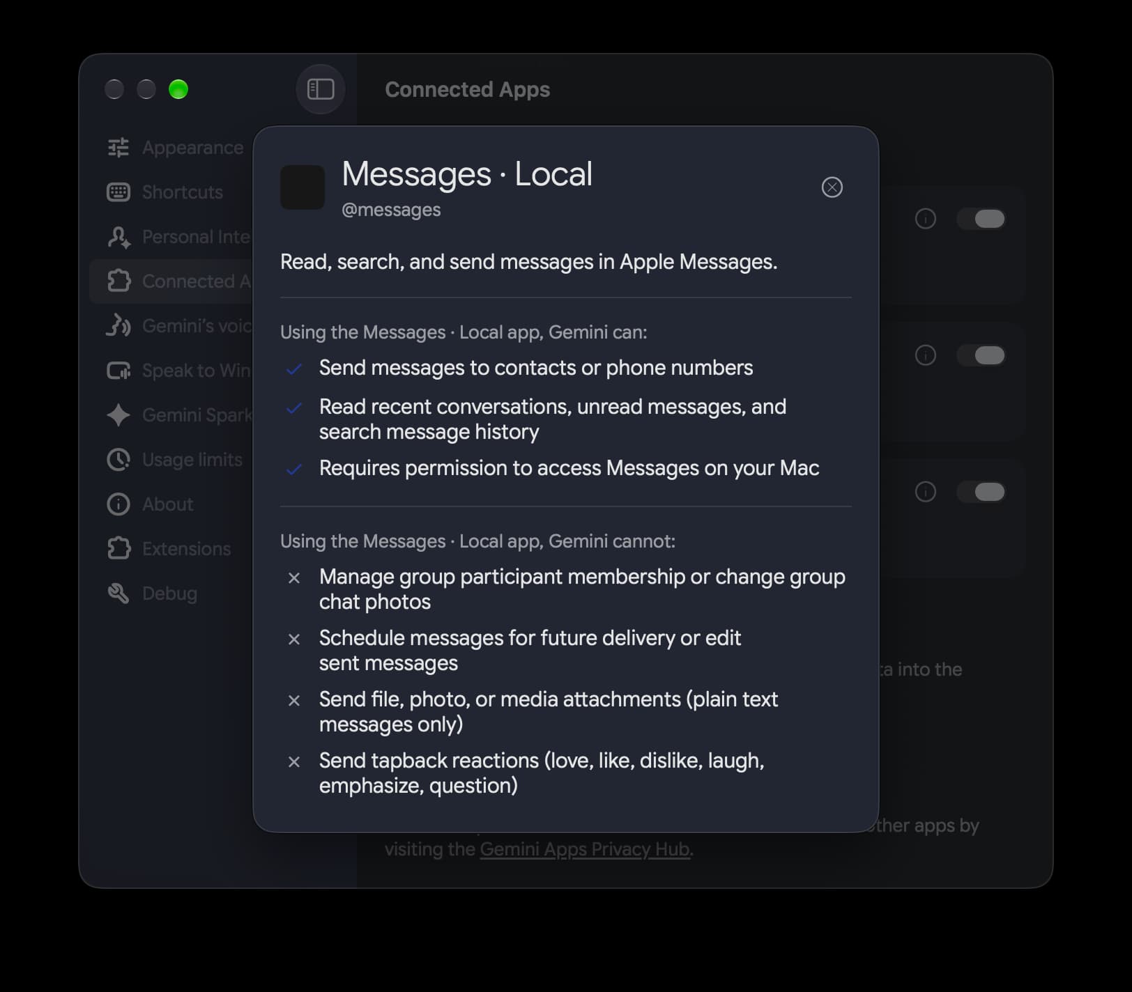 Gemini aplikacija za macOS dodaje integraciju slanja i čitanja iMessage poruka - 2 Gemini aplikacija za macOS dodaje integraciju slanja i čitanja iMessage poruka - 2