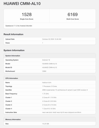 Huawei Mate 90 Pro Max pokreće Geekbench, otkrivajući performanse Kirin 9050 Pro - 1 Huawei Mate 90 Pro Max pokreće Geekbench, otkrivajući performanse Kirin 9050 Pro - 1